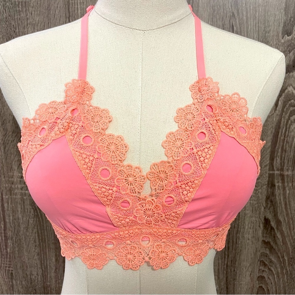 AERIE Super Pretty Pink Orange Lace Bralette. Size S